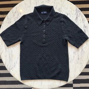 Gap Pointelle Polo Sweater Black Medium Petite